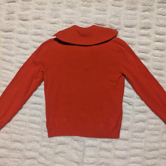 Lauren by Ralph Lauren Vintage Petite Orange Knit Snap Neck Sweater - Picture 7 of 7